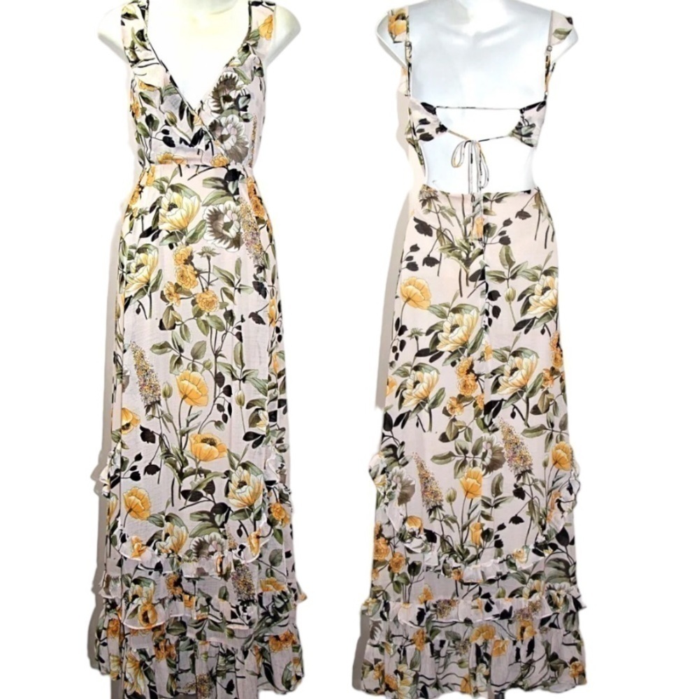 Secret Mission Dress Celia Georgette Maxi Dress in Yellow Poppy Floral NWT - Picture 4 of 9